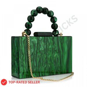 Acrylic Evening Clutch Bag with Pearl Chain Marbling Formal Prom Party Wear